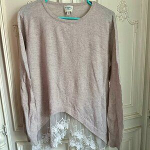 Hayden dusty lavender wool blend sweater w/ lace hem, women's size small